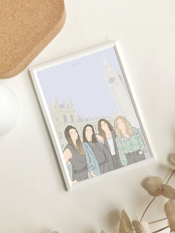 Painting From Photo Friend Group Gifts Personalized Illustration Portrait Female Friend Gift Engagement Gift Illustration Vector Art
