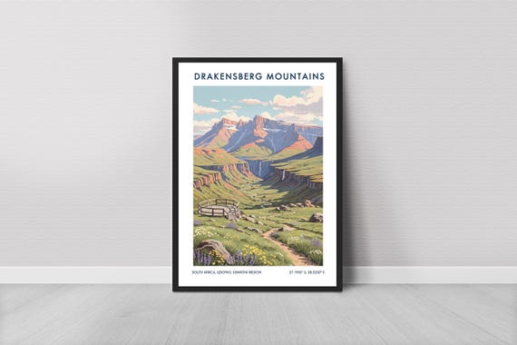 Drakensberg Mountains Print Pastel Landscape Art Travel Poster
