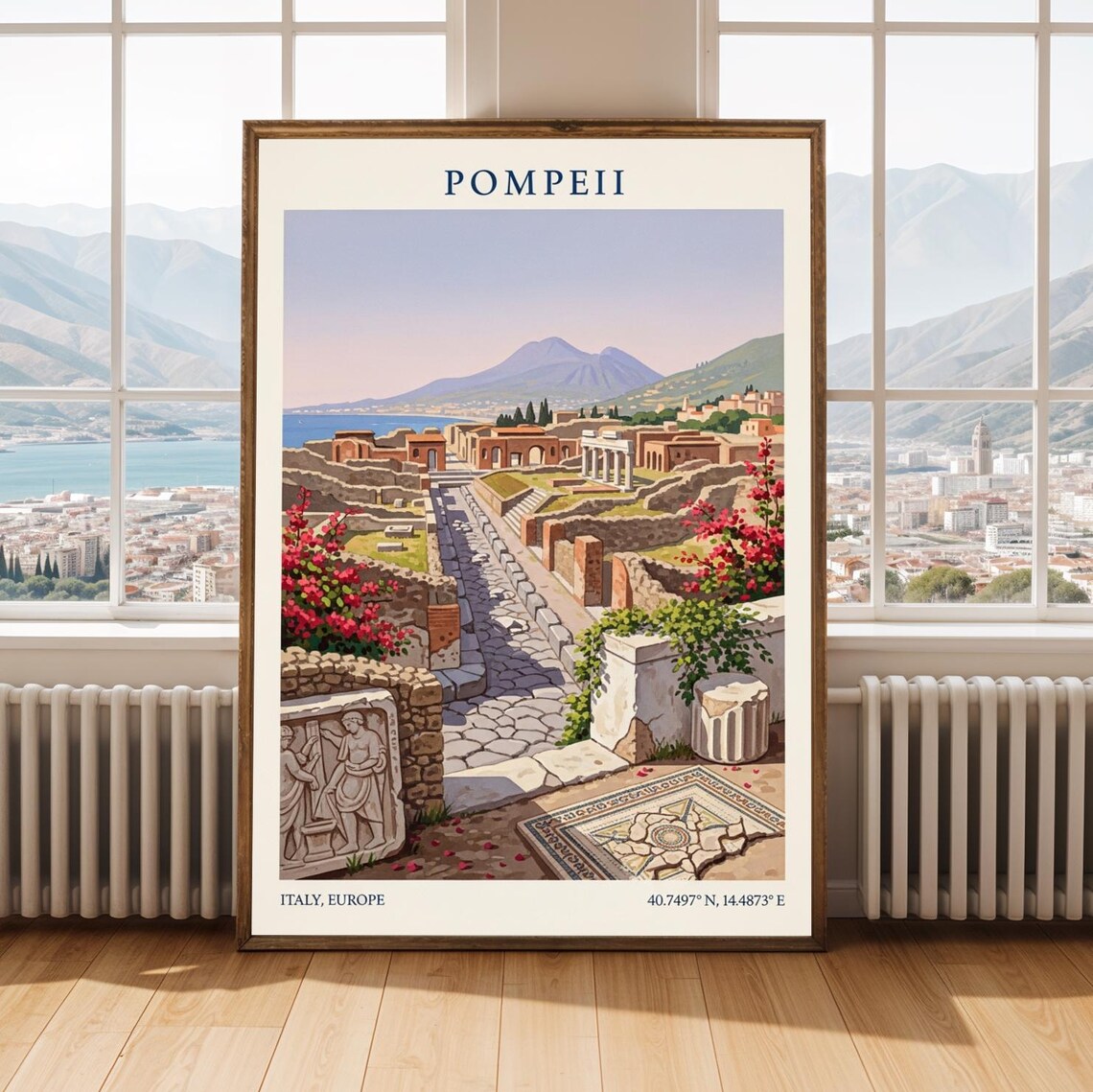 Pompeii Italy Ancient Roman Ruins Street Vesuvius Travel Poster