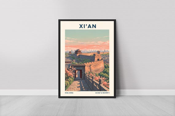 Xian City Walls Travel Poster Ancient China Art Print