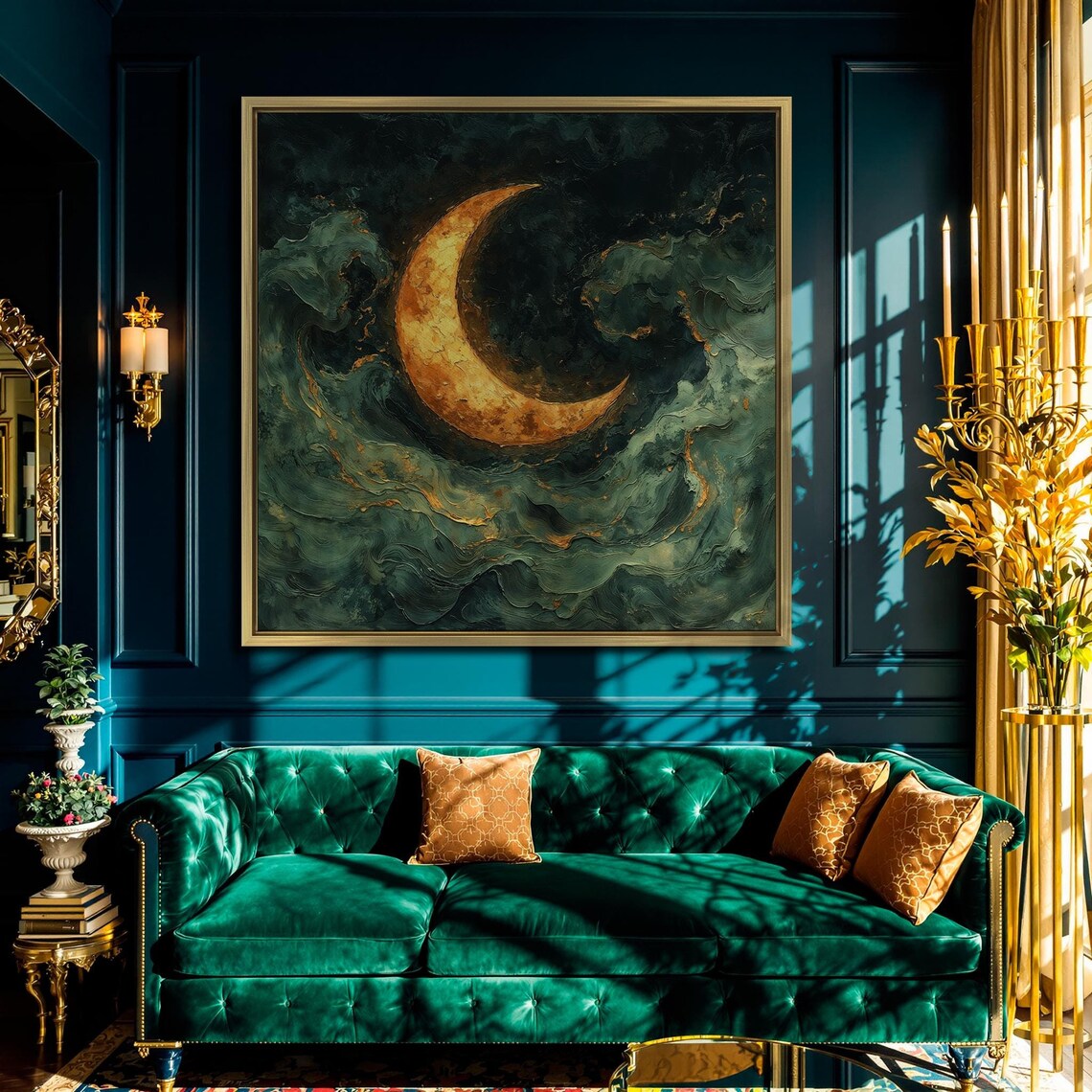 Crescent Moon Abstract Waves Lunar Wall Art Print