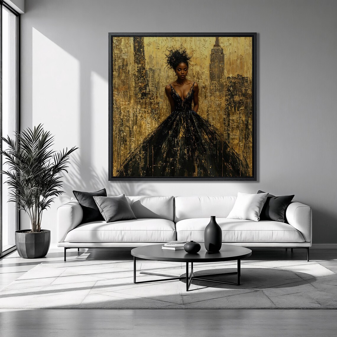 Fashion Black Woman Gold Cityscape Gown Glamour Luxury Art Poster