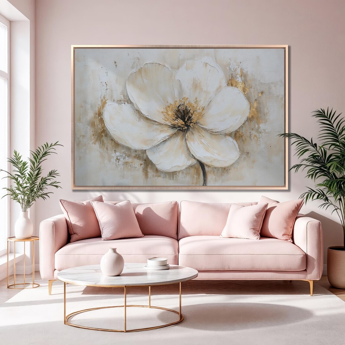 White Cosmos Flower Gold Textured Rustic Floral Art Print Poster