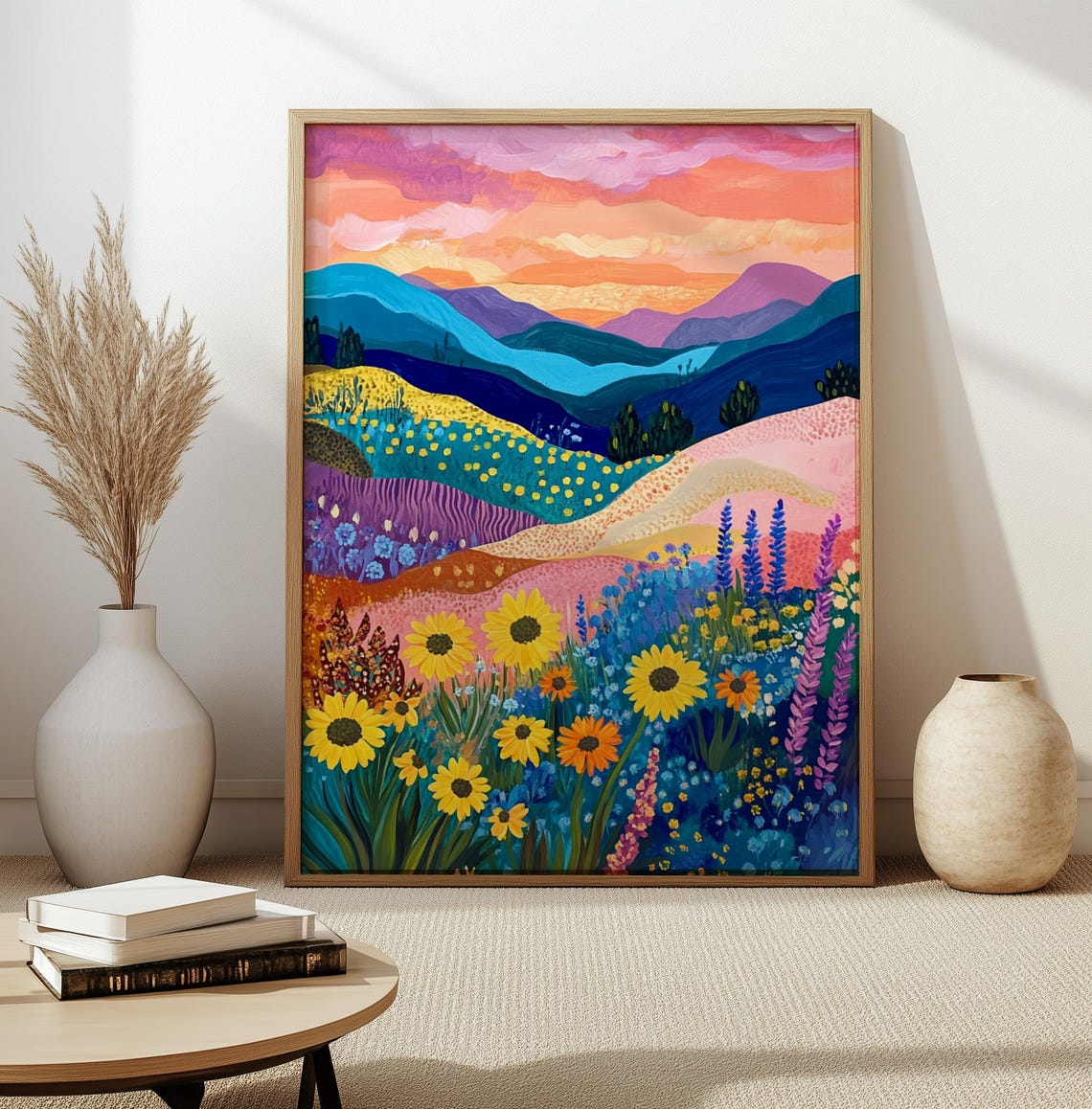 Vibrant Wildflower Meadow Sunset Colorful Landscape Floral Poster - Image 3