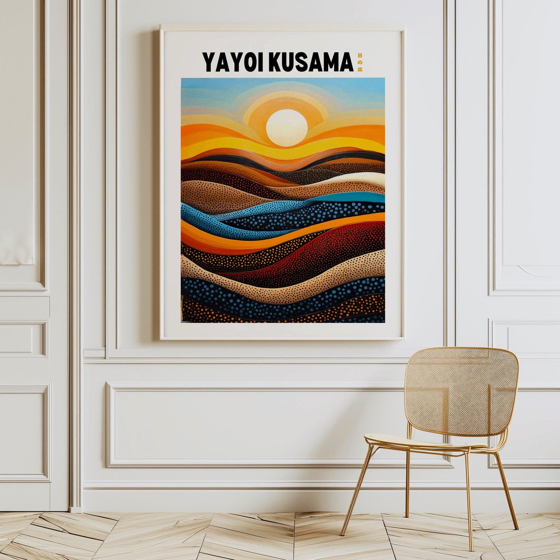 Yayoi Kusama Sunrise 2010 Wavy Striped Sun Dotted Landscape Poster