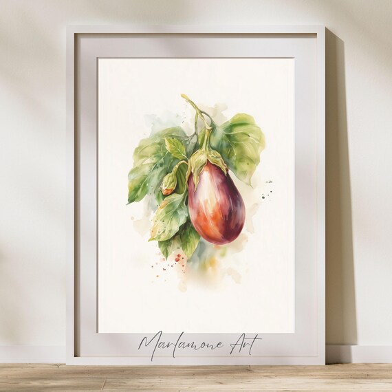 Watercolor Eggplant Botanical Vegetable Kitchen Wall Decor Poster