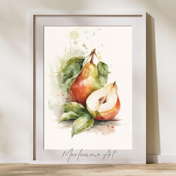 Watercolor Pears Fruit Painting Botanical Kitchen Wall Decor Poster