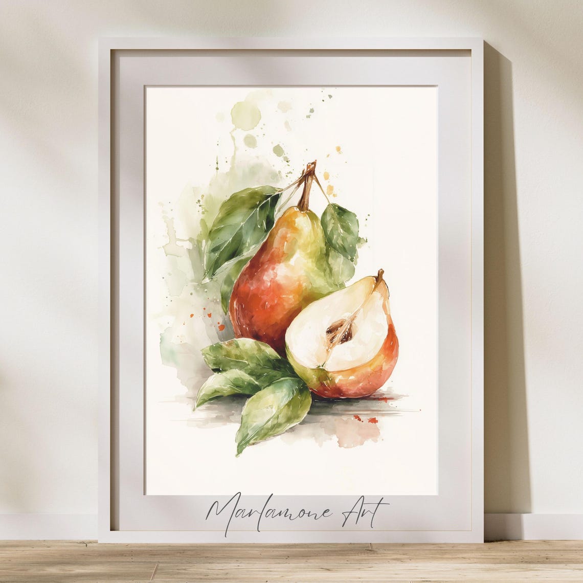 Watercolor Pears Fruit Painting Botanical Kitchen Wall Decor Poster