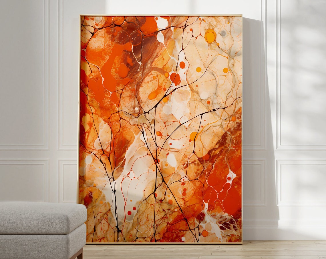 Jackson Pollock Style Amber Marble Vein Fluid Abstract Art Poster