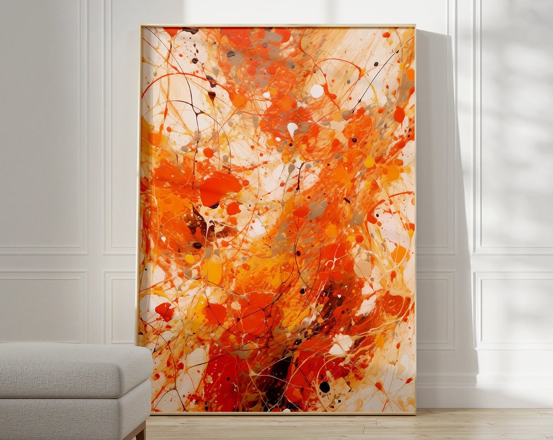 Jackson Pollock Style Burnt Orange Drip Paint Abstract Art Poster