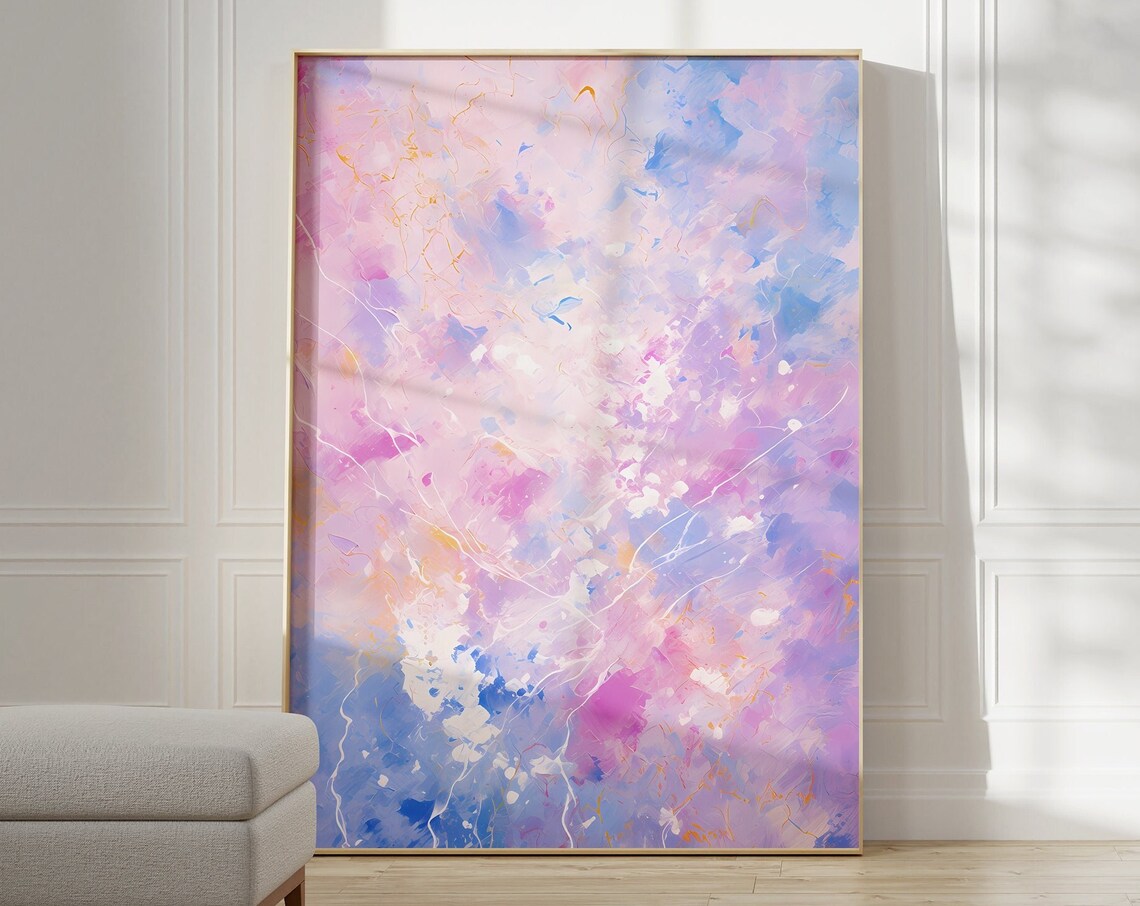 Pastel Pink Blue and Purple Abstract Watercolor Clouds Art Poster
