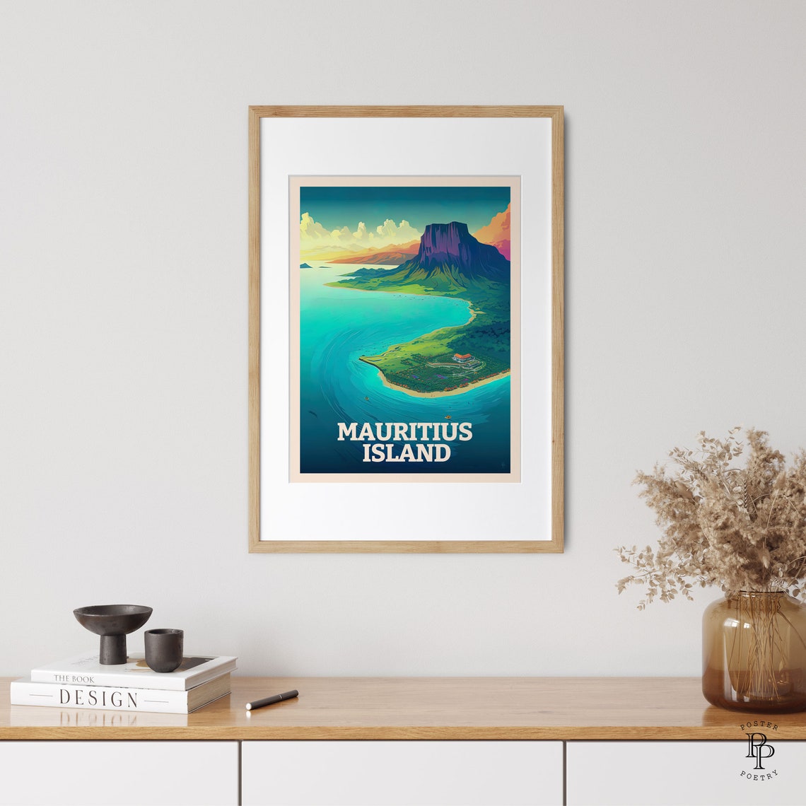 Mauritius Island Le Morne Aerial Turquoise Lagoon Beach Travel Poster - Image 3