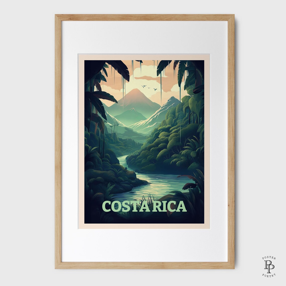 Costa Rica Tropical Rainforest River Valley Sunset Travel Poster - Image 4