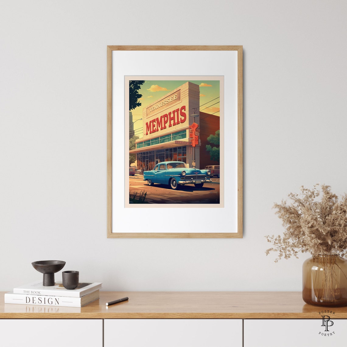 Memphis Tennessee Vintage Classic Car Downtown Storefront Scene Poster - Image 3