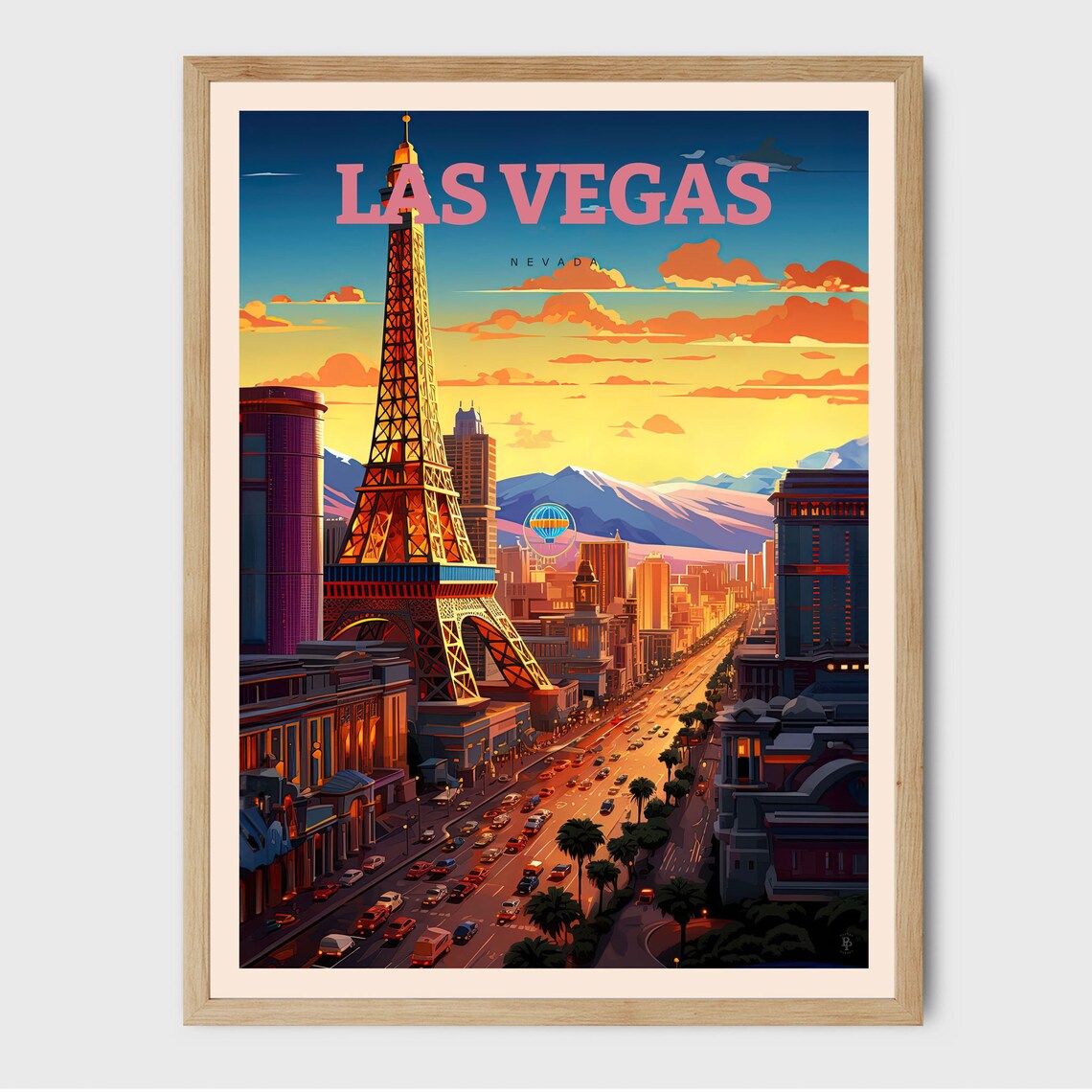 Las Vegas Rustic Travel Poster, Modern City Skyline