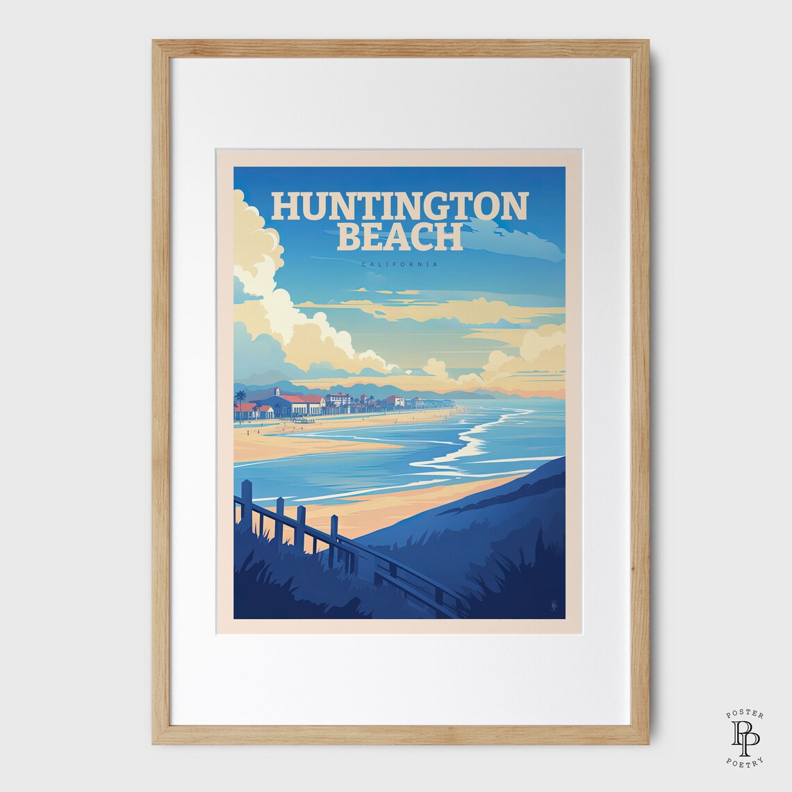 Huntington Beach California Pier Coastline Sunset Surf Travel Poster - Image 4