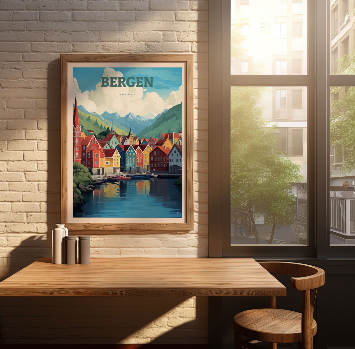 Bergen Norway Colorful Bryggen Harbor Waterfront Houses Travel Poster - Image 4