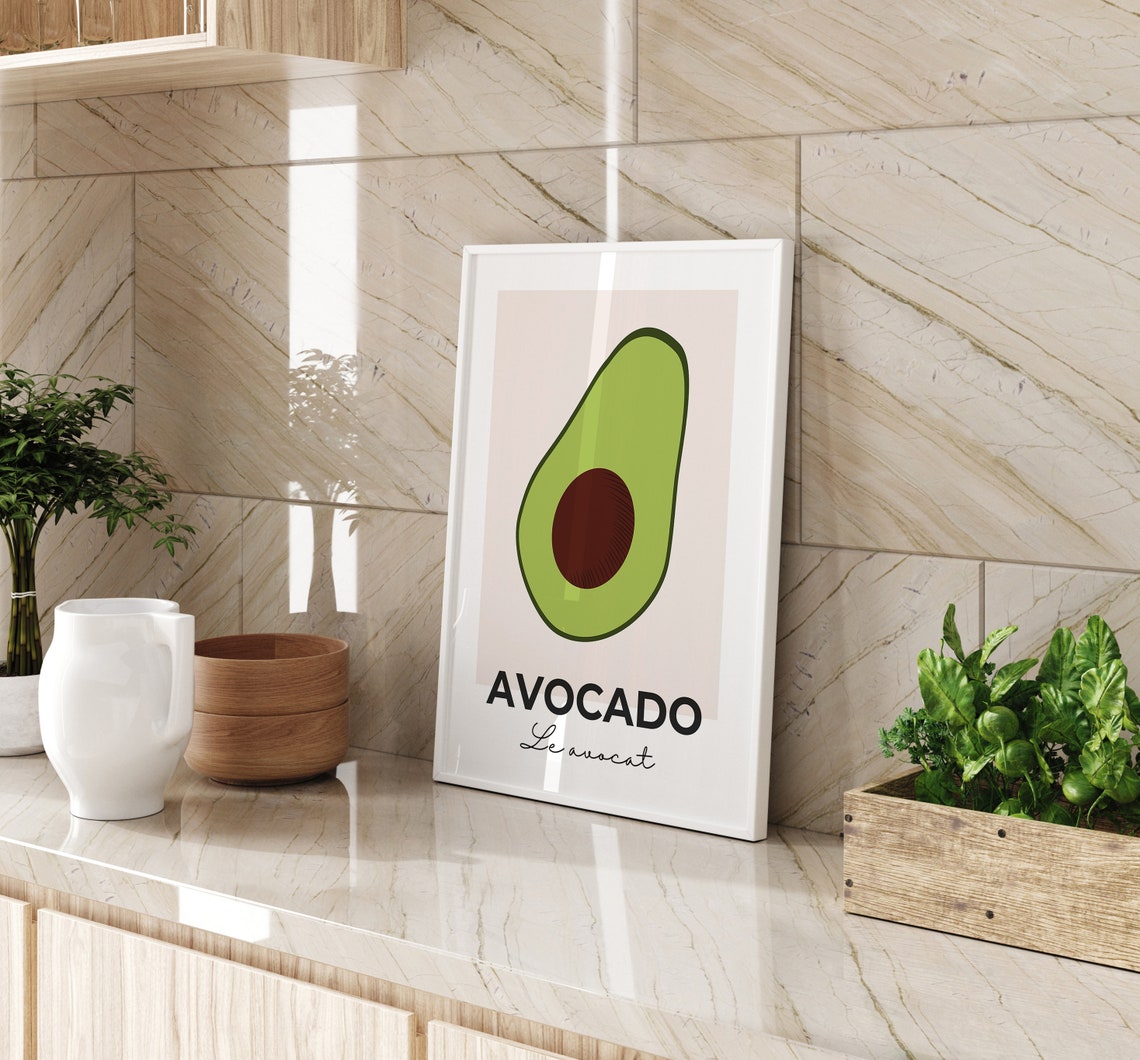 Kitchen Wall Art Print Avocado Poster Tropical Fruit Decor Large Poster Modern Minimalist Beige And Green - Image 2