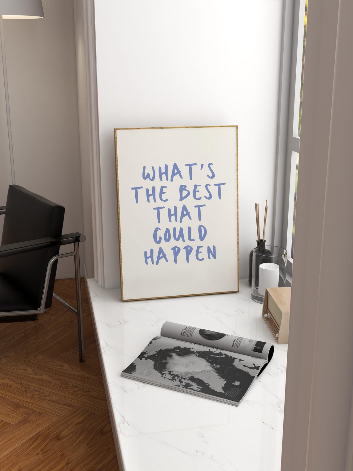 Whats the Best That Could Happen Blue Typography Quote Poster - Image 2