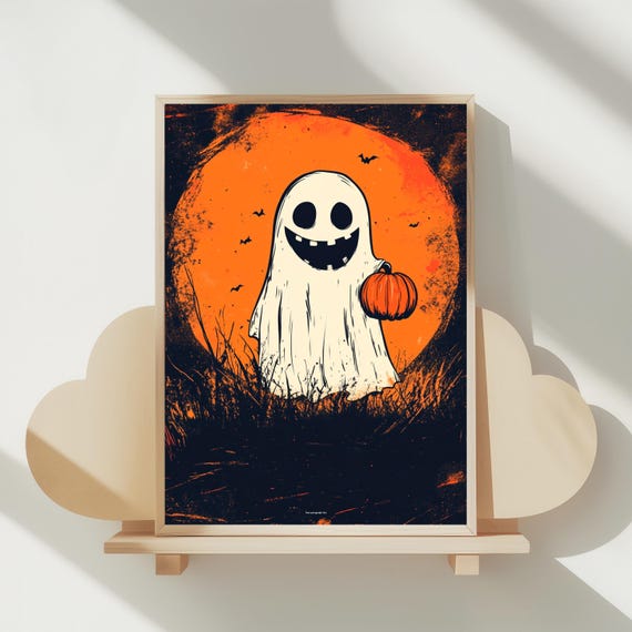 Smiling Halloween Print Whimsical Spooky Wall Art