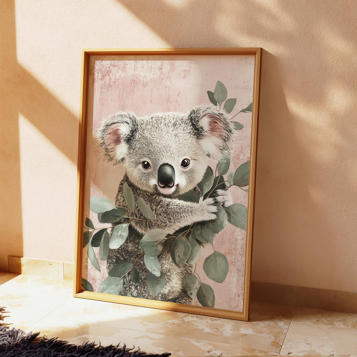 Baby Koala Hugging Eucalyptus Branch Nursery Watercolor Poster