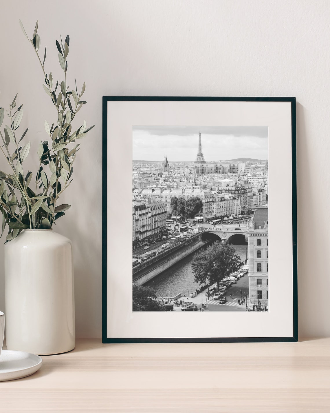 Paris Eiffel Tower Seine River Black And White Cityscape Wall Art - Image 4