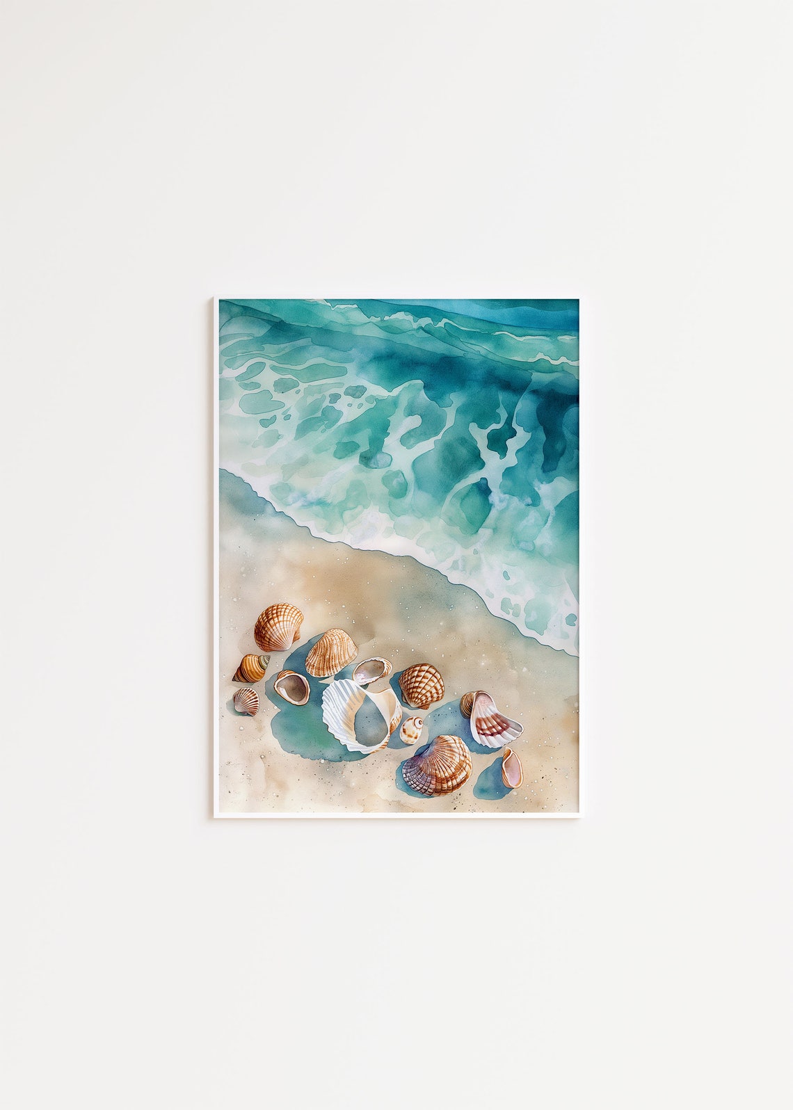 Aerial Beach with Seashells Turquoise Water Coastal Wall Art