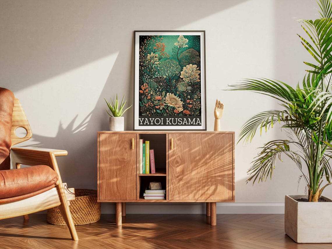 Yayoi Kusama Inspired Midnight Botanical Flower Garden Art Poster - Image 5
