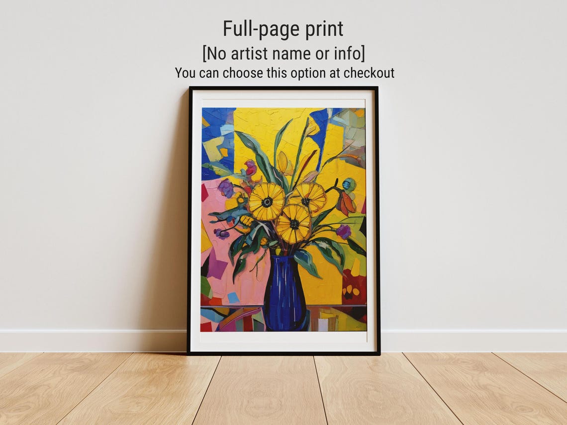 Bright Matisse Style Sunflower Bouquet in a Blue Vase Art Poster - Image 3