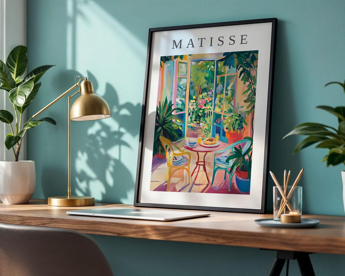 Matisse-Style Garden Terrace French Doors Sunny Breakfast Art Poster - Image 2