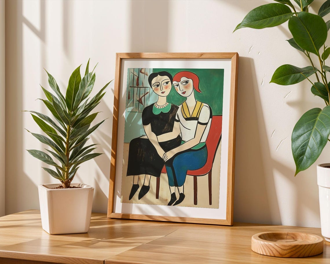 Two Women Sitting Close Together Expressionist Friendship Poster - Image 6