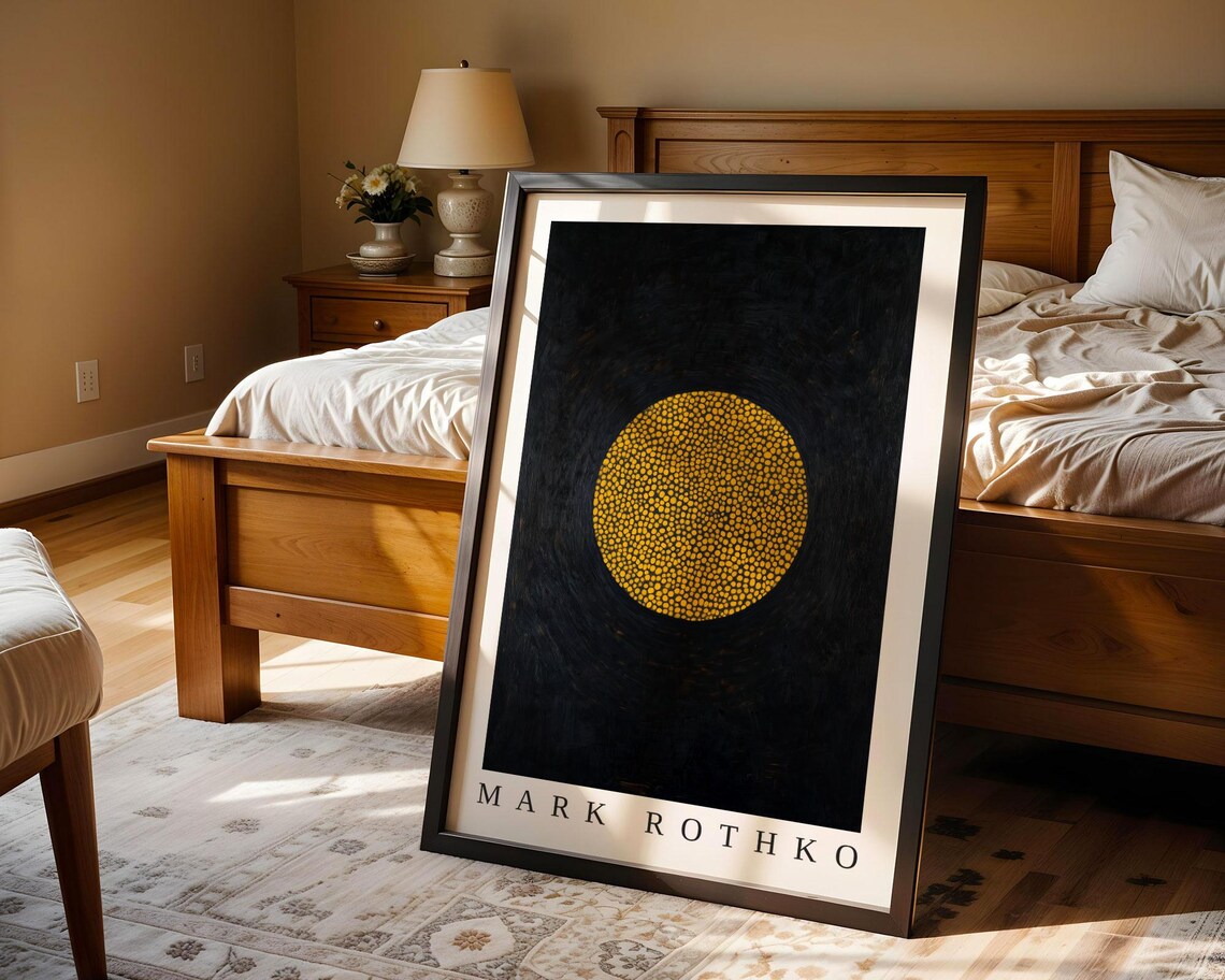 Mark Rothko Golden Dotted Circle Glowing on a Black Background Poster - Image 4