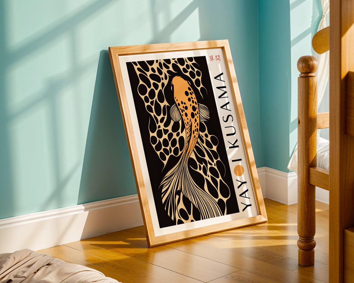 Vivid Orange Koi Fish With Spotted Tail Kusama Inspired Poster - Image 5