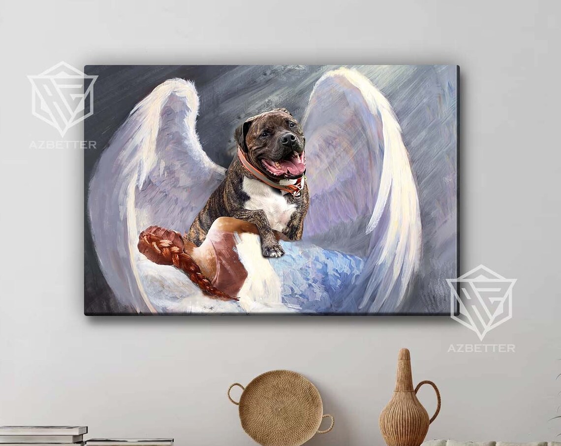 Smiling Pit Bull With Angel Wings Heaven Pet Memorial Poster