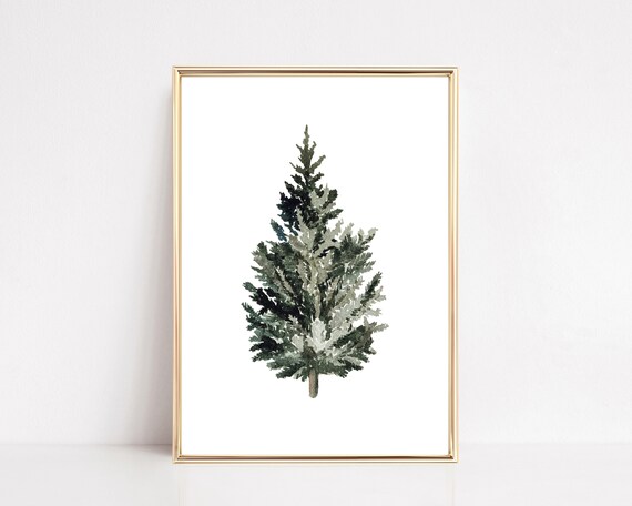 Watercolor Christmas Tree Minimalist Holiday Tree Poster In Green