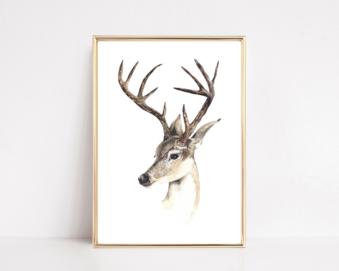 Winter Deer Art Print, Cozy Christmas Wall Decor