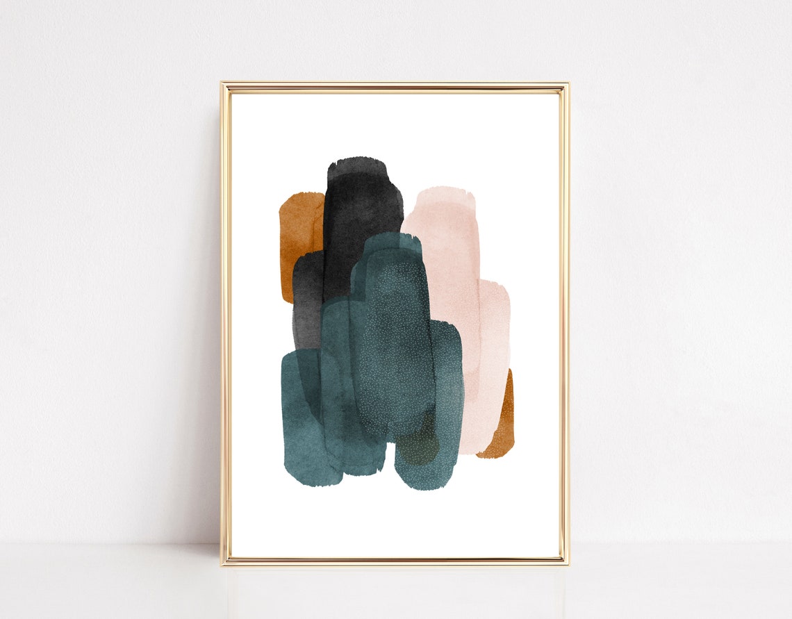 Abstract Mid Century Watercolor Brush Strokes Teal Blush Wall Poster
