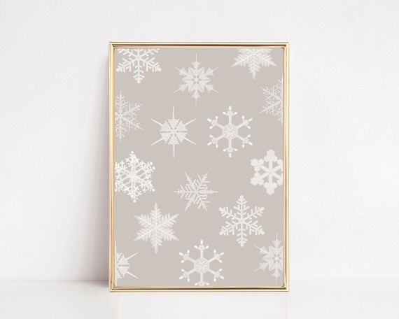Snowflake Pattern Neutral Beige Minimalist Holiday Christmas Wall Art
