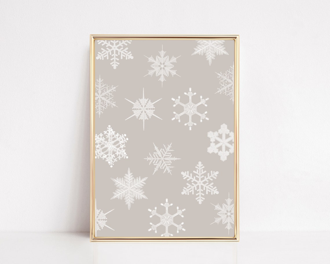 Snowflake Pattern Neutral Beige Minimalist Holiday Christmas Wall Art