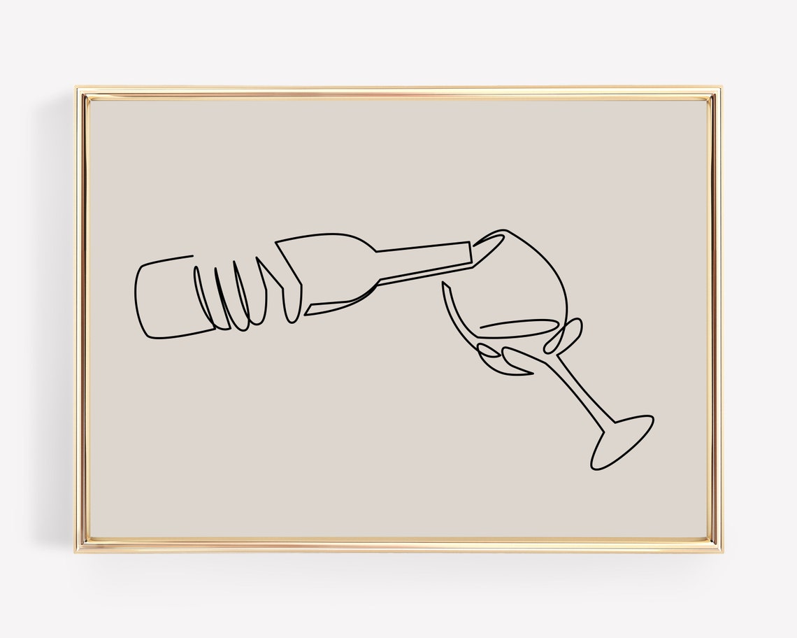 Cheers Bar Cart Wine Line Art Art Print