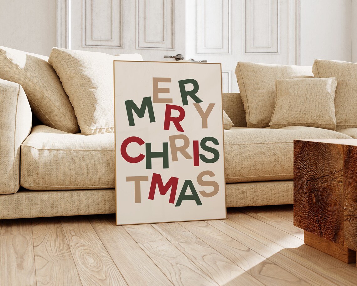Merry Christmas Typography Poster, Holiday Wall Art