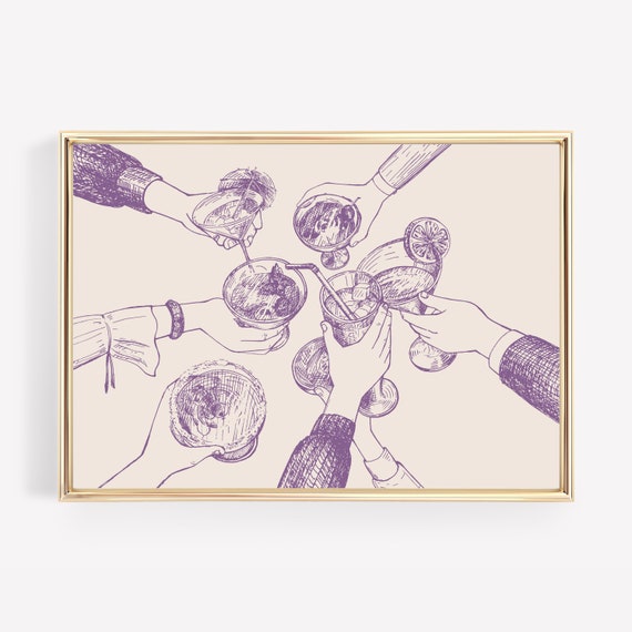 Cheers Print Purple Wall Art Bar Cart Print Bar Cart Art Aesthetic Bar Cart Decor Cheers Sign Wall Art