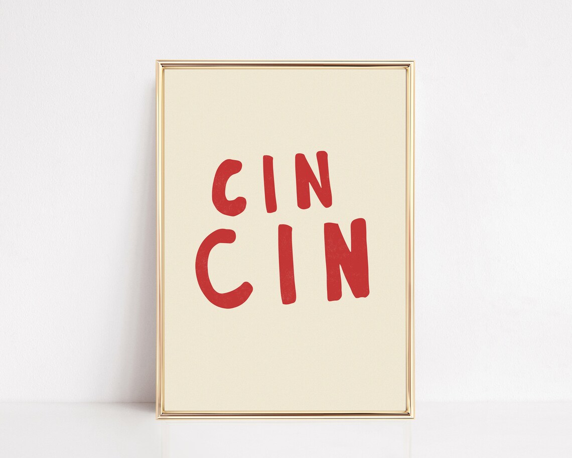 Cin Cin Cheers Bar Cart Art Print, Cheers Sign