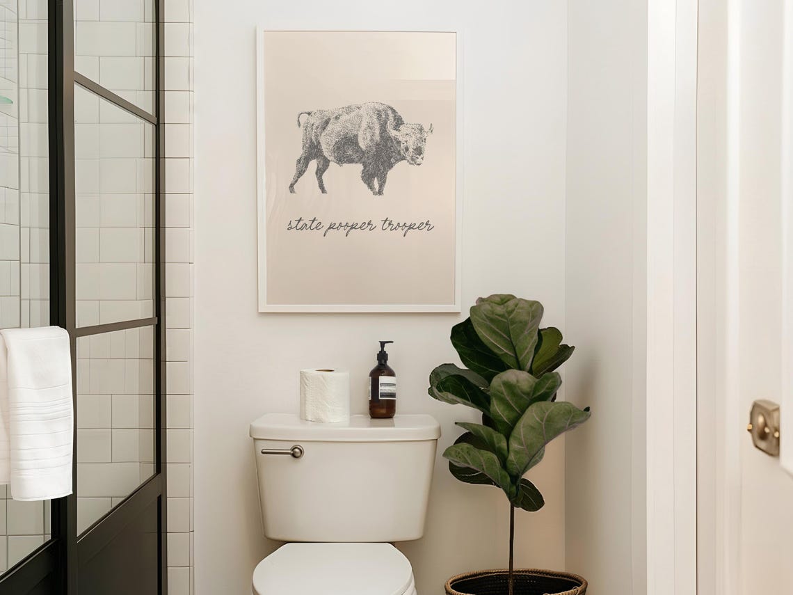 State Pooper Trooper Bison Minimalist Sketch Funny Bathroom Poster - Image 3
