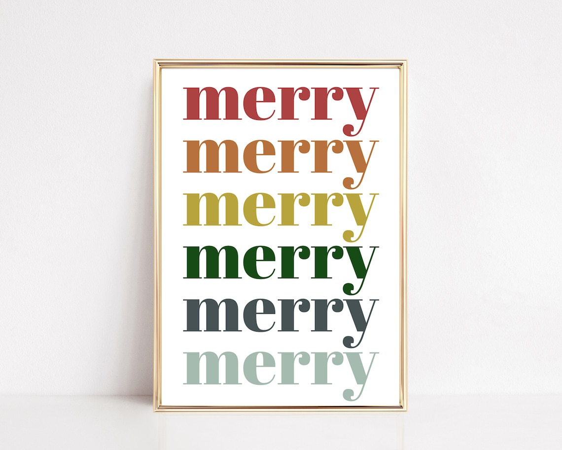 Merry Merry Merry Christmas Art Print, Holiday Decor