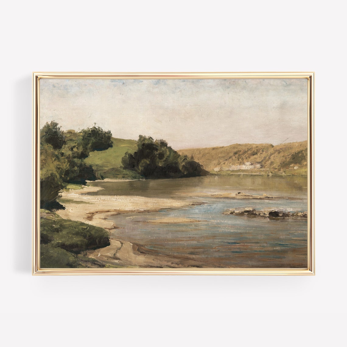 Vintage River Bend Oil Painting Classic Landscape Art Poster
