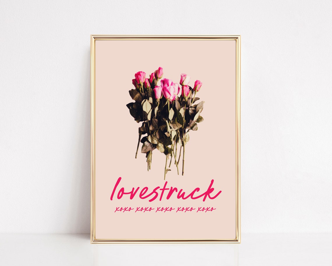 Lovestruck Pink Rose Bouquet XOXO Script Floral Valentine Poster
