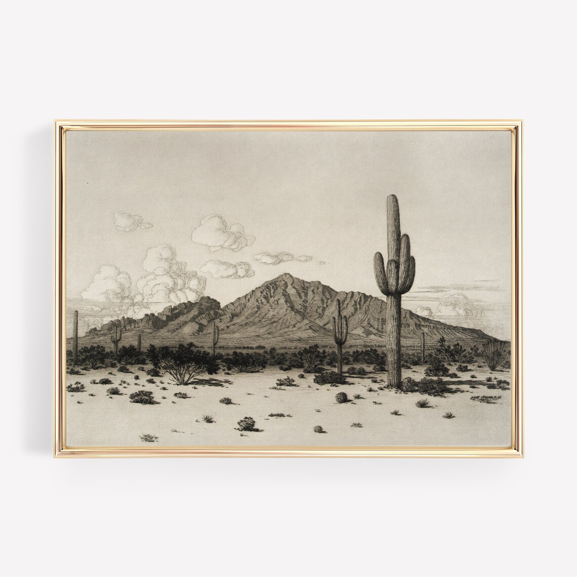 Mountain Wall Art Vintage Landscape Etching Horizontal Wall Art Neutral Southwestern Decor Wall Art Print