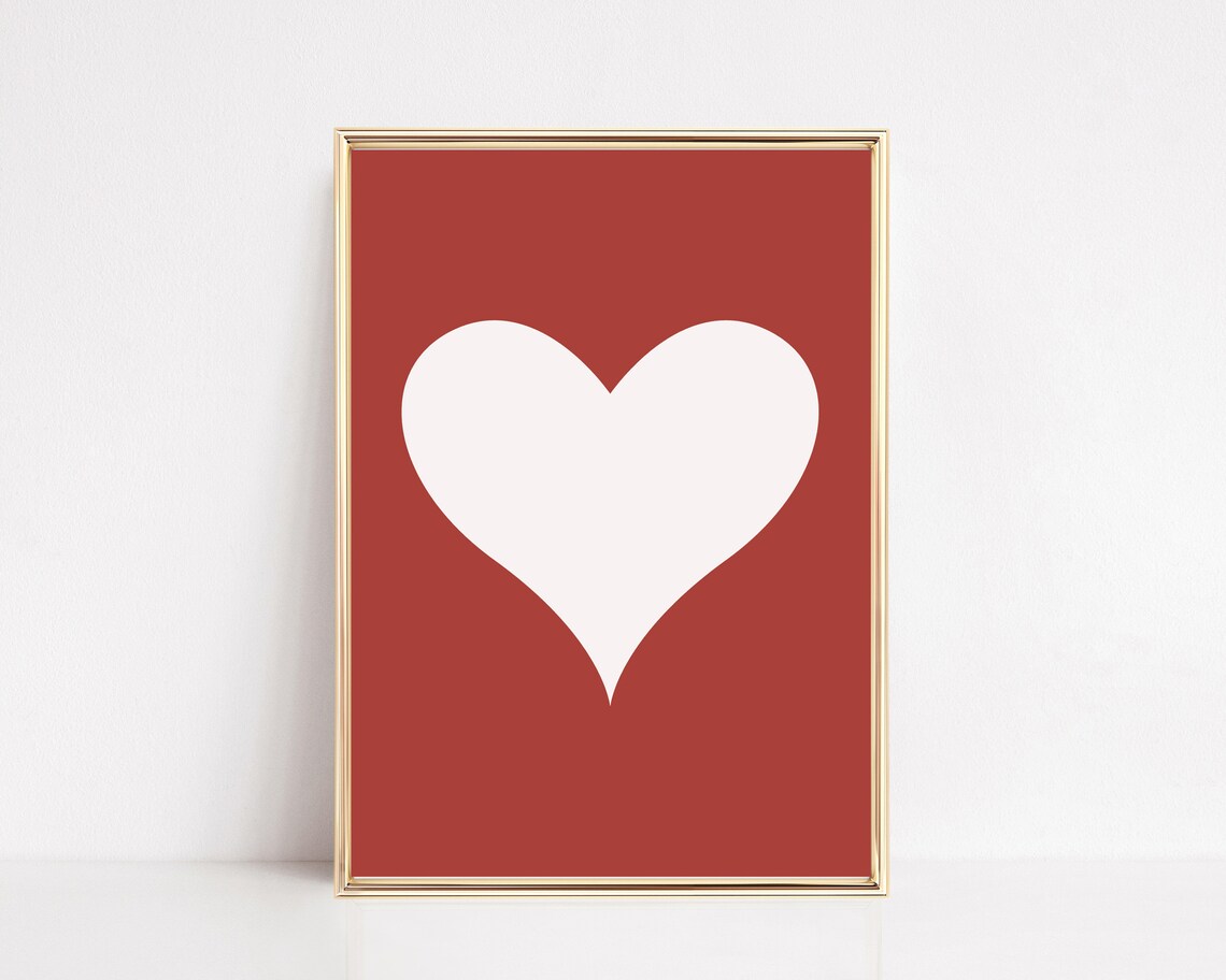 Cream Heart On Terracotta Red Minimal Romantic Valentine Poster
