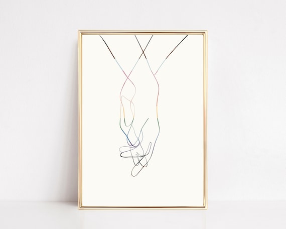 Subtle Pride Holding Hands Line Art Poster